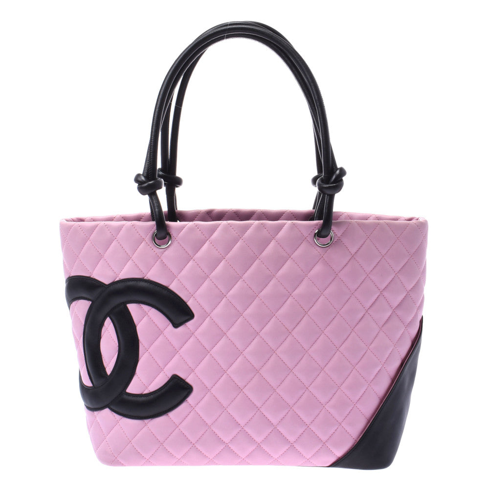 CHANEL シャネル カンボンライン ラージトート ピンク/黒 レディース ラムスキン トートバッグ ABランク 中古 