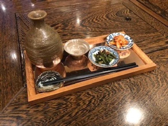 晩酌盆　中　銅板とケヤキ材　家飲み　おうちご飯　おぼん　トレイ　木材　父の日