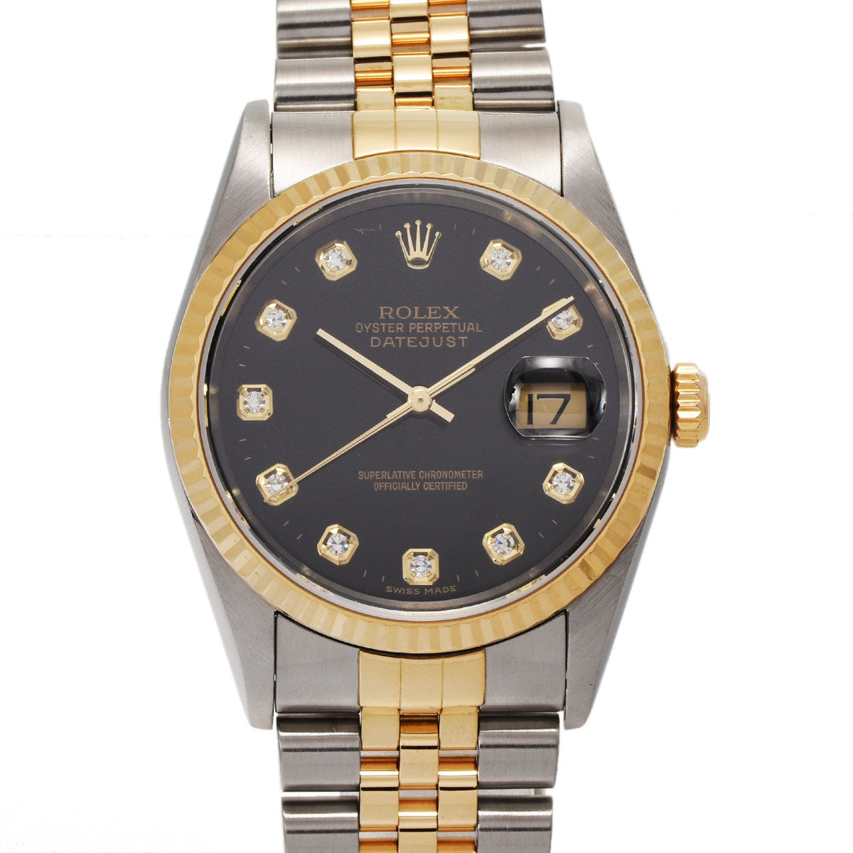 ROLEX ロレックス デイトジャスト 10Pダイヤ 16233G メンズ YG/SS 腕時計 自動巻き 黒文字盤 Aランク 中古 