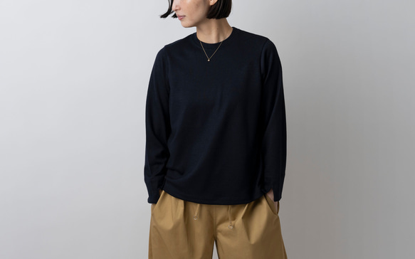 HANDROOM WOMENS ウールジャージー クルーネックカットソー navy｜ladies｜2size