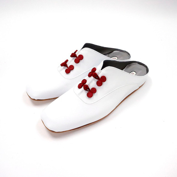 room shoes R / white × red