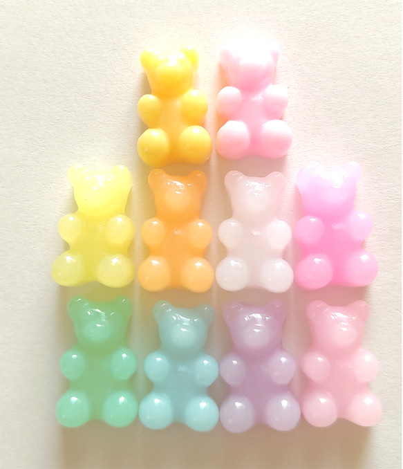 デコパーツ 20個(10色×2個) クマ シャーベット ぷっくり カボション 樹脂