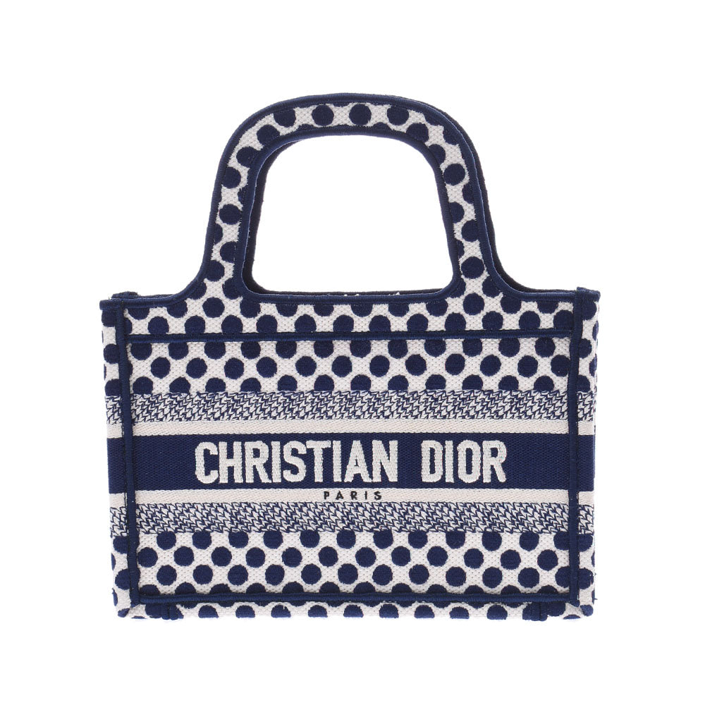 CHRISTIAN DIOR クリスチャンディオール ブックトートバッグ ミニ ドット柄 青/白 レディース キャンバス ハンドバッグ 未使用 