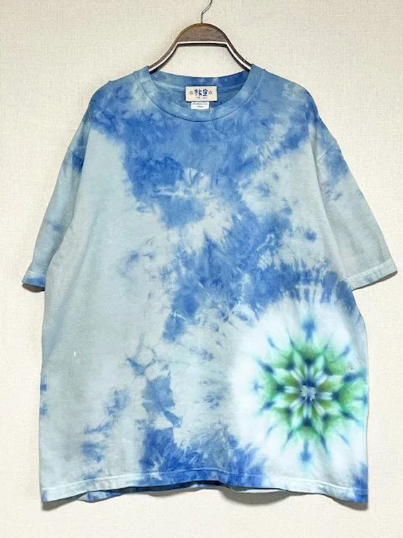 タイダイ染め　ビッグシルエット Tシャツ　Lサイズ　曼荼羅　ブルー　ムラ染め　 Hippies Dye HD21-67