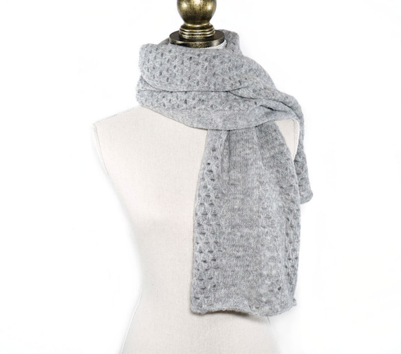 「alpaca boucle scarf 02」 size : F　color : ライトグレー　アルパカニットマフラー