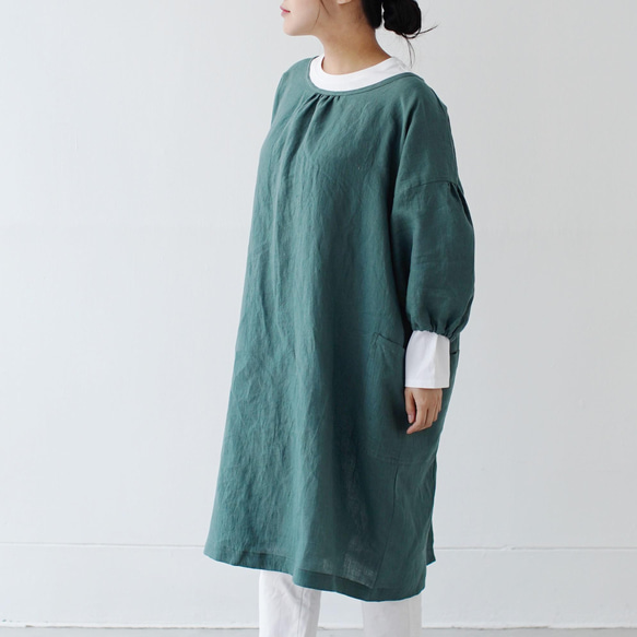 エプロンコート　apron coat / リネン　linen　フォレストグリーン