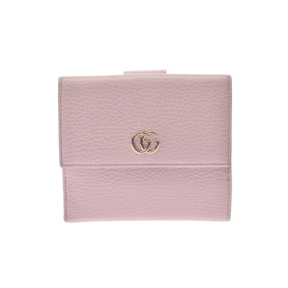 GUCCI グッチ GGマーモント コンパクトウォレット ピンクベージュ ゴールド金具 456122 レディース レザー 二つ折り財布 Bランク 中古 