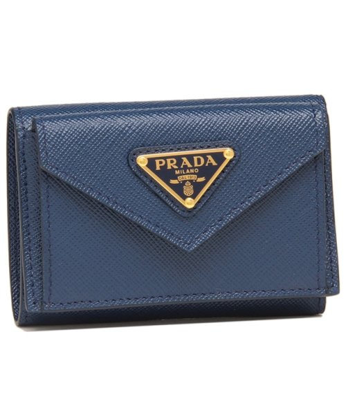 プラダ 三つ折り財布 サフィアーノトライアングルロゴ ミニ財布 ブルー レディース PRADA 1MH021 QHH F0016