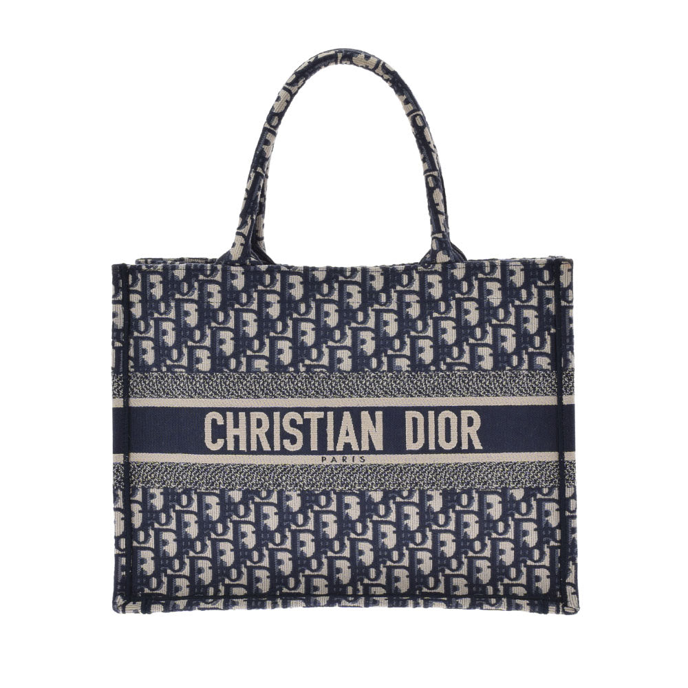 CHRISTIAN DIOR クリスチャンディオール ブックトートバッグ ミディアム ネイビー M1296ZRIW レディース キャンバス ハンドバッグ Aランク 中古 