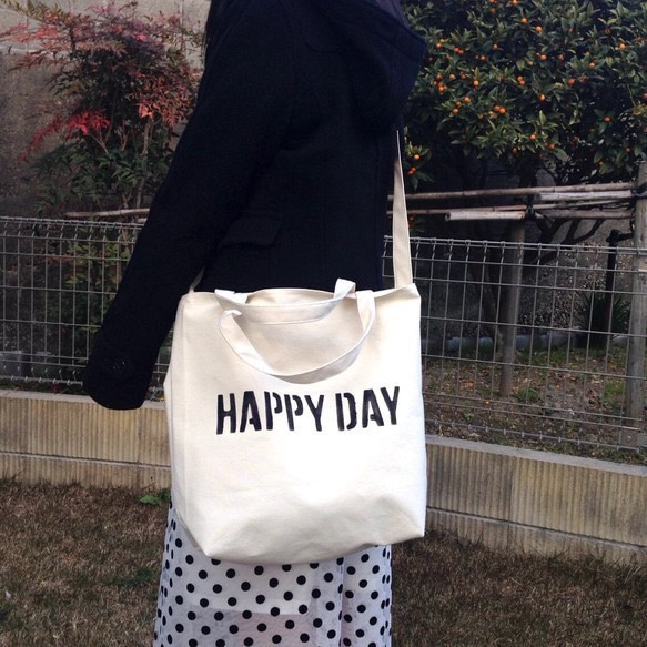 HAPPYDAY ショルダーLサイズ  ロゴトートバッグ