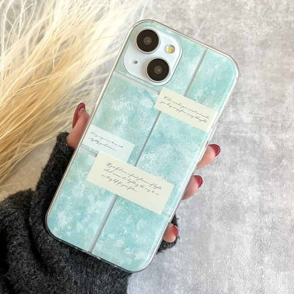 iPhone/Android全機種なし スマホケース アルコールインクアート-lightblue 雪の華 水色-おしゃれ