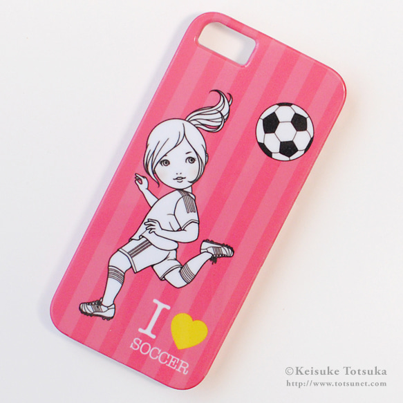 iPhoneケース／I LOVE SOCCER (ピンク)