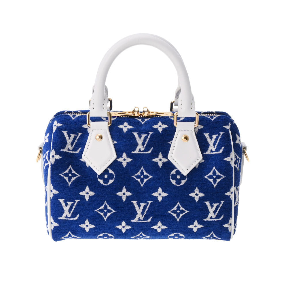 LOUIS VUITTON ルイヴィトン モノグラム ジャカード スピーディバンドリエール20  ブルー/白 M20751 レディース ベルベット 2WAYバッグ 新同 中古 