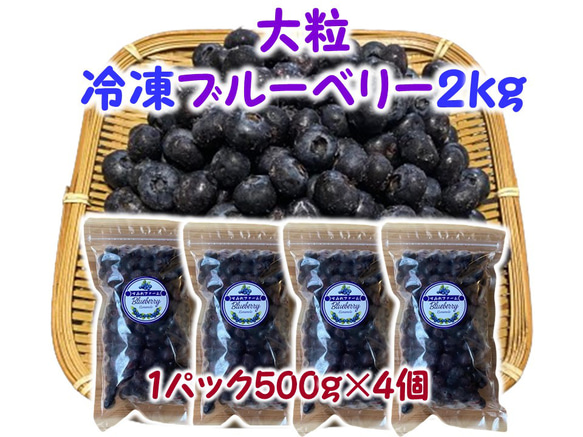 【大粒】冷凍ブルーベリー2㎏（フリーザーパック500ｇ×4個）★生食果実★完熟★甘い★天然スィーツ★デザート