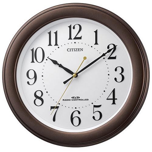 リズム時計 8MY509-006 CITIZEN 電波掛時計 茶メタリック色 連続秒針