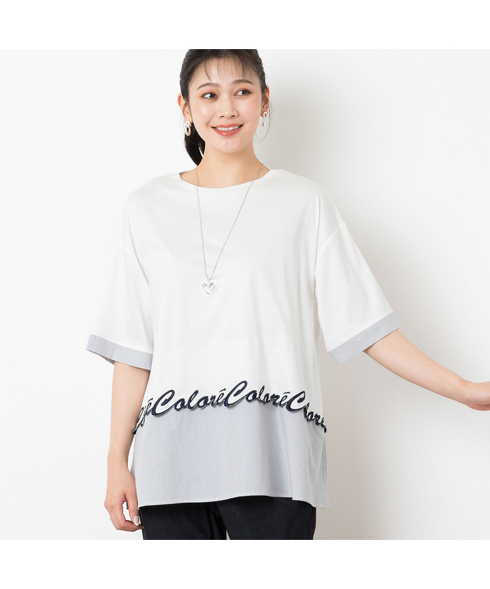 ミゼール/ロゴ刺繍コットンTシャツ