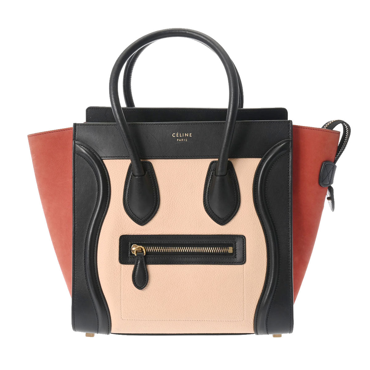 CELINE セリーヌ ラゲージ マイクロショッパー トリコロール ベージュ/黒/赤茶 - レディース レザー ハンドバッグ Bランク 中古 