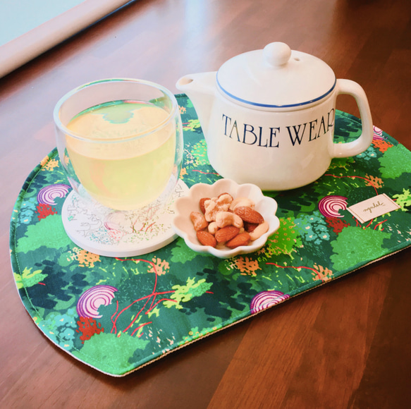 One plate mat & Coaster：緑のひとさら