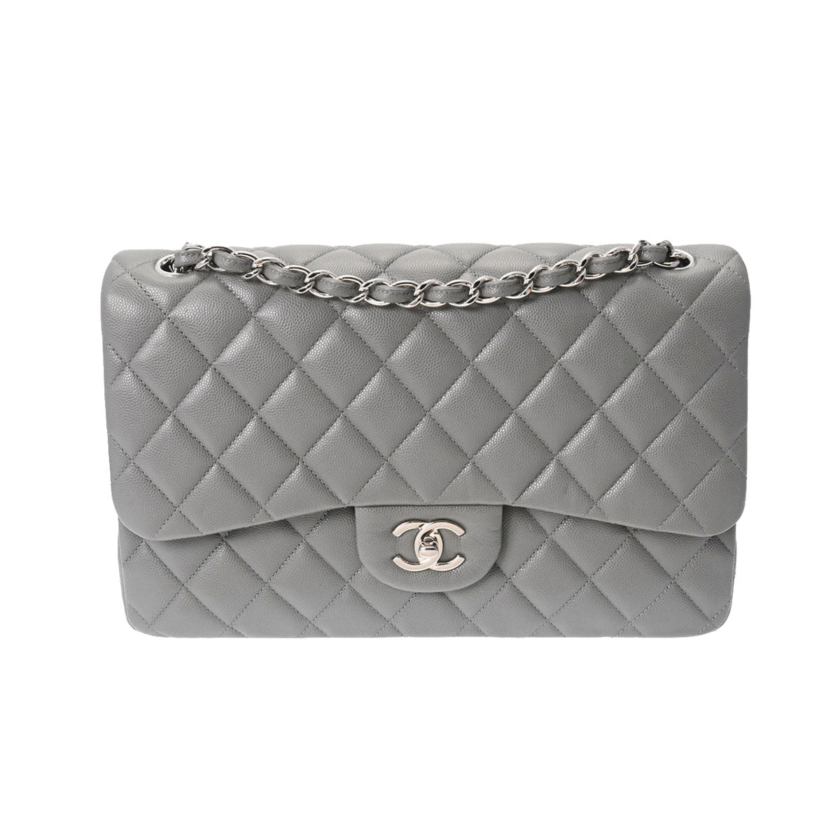 CHANEL シャネル マトラッセ Wフラップ チェーンショルダー 30cm グレー A58600 レディース キャビアスキン ショルダーバッグ Aランク 中古 