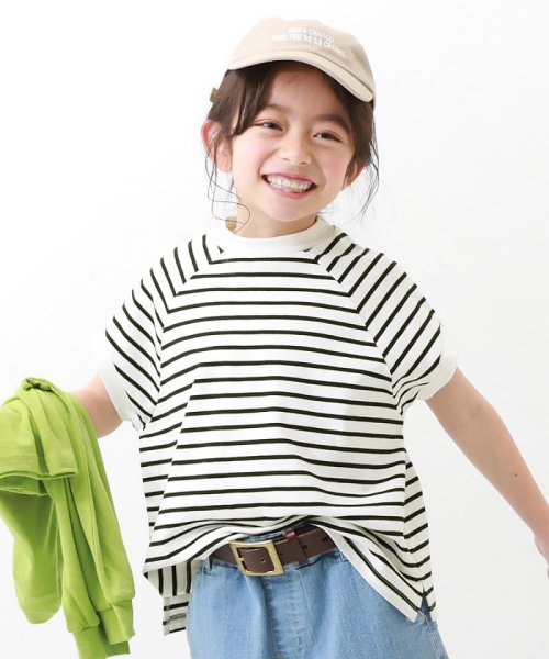 モックネック先染め ボーダー半袖Tシャツ 子供服 キッズ 女の子 トップス 半袖Tシャツ Tシャツ