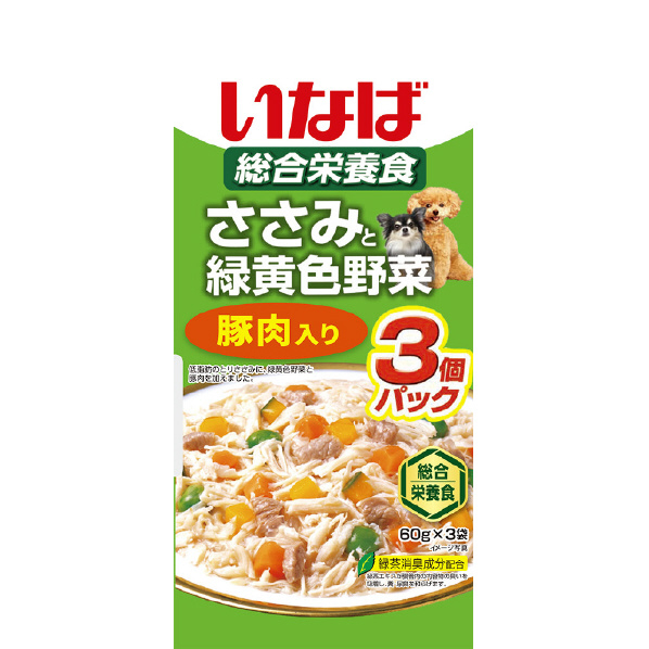 いなばペットフード ささみと緑黄色野菜 豚肉入り 60g×3袋 ｻｻﾐﾄﾔｻｲﾌﾞﾀﾆｸ60GX3