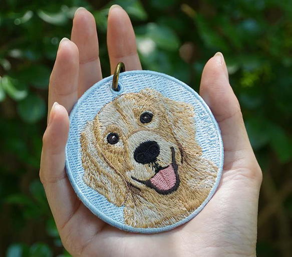 キーホルダー 犬 刺繍 ゴールデンレトリーバー 動物 愛犬 プレゼント 両面 ストラップ バッグチャーム or-029