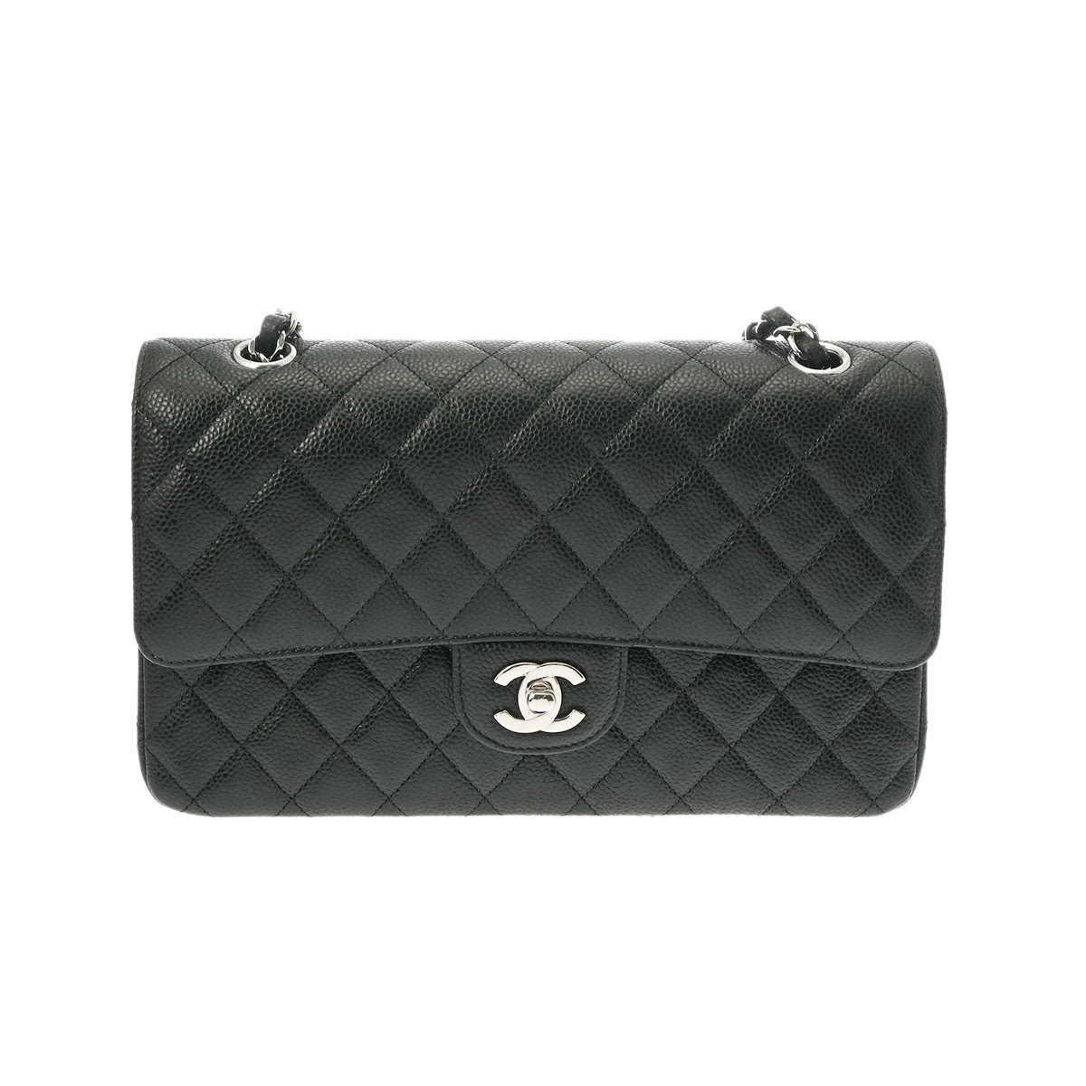 CHANEL シャネル マトラッセ チェーンショルダー 25cm Wフラップ 黒 - レディース キャビアスキン ショルダーバッグ 新同 中古 