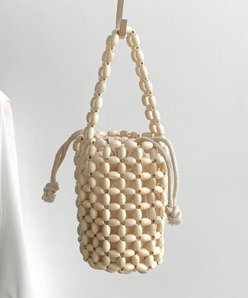 Wooden Beads Bucket Purse Bag 26064 ウッドビーツバスケットハンドバッグ　バスケットバッグ　ハンドバッグ　カゴバッグ　ウッドビ