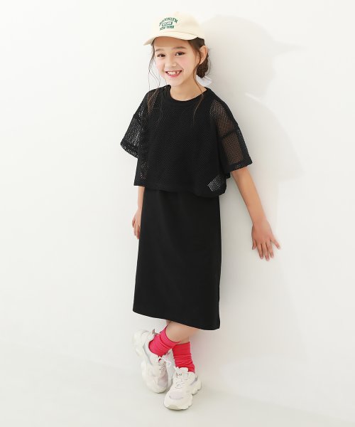 【セットアップ】メッシュTシャツ＆アメスリワンピース 子供服 キッズ 女の子 セットアップ オールインワン