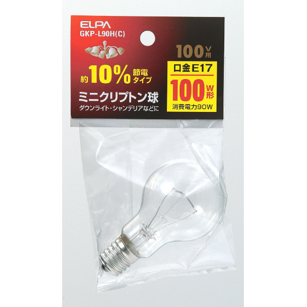 エルパ ミニクリプトン球 E17口金 100W形(90W) 1個入り クリア GKP-L90HC