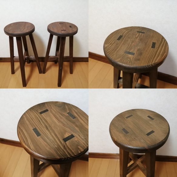 木製スツール　２脚セット　座面幅30cm×高さ47cm　丸椅子　stool