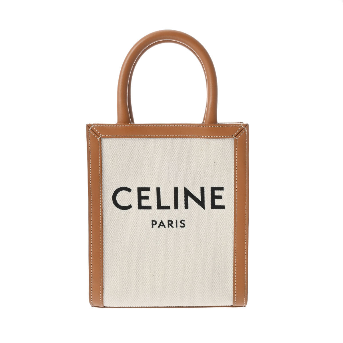 CELINE セリーヌ ミニバーティカルカバ ナチュラル/タン ゴールド金具 193302 レディース キャンバス カーフ ハンドバッグ Aランク 中古 