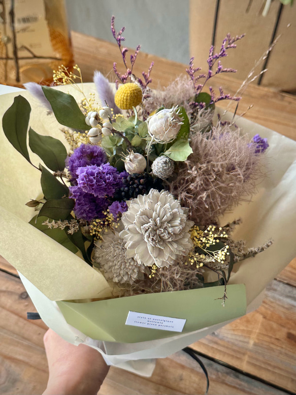 dry flower bouquet　 gray purple & yellow