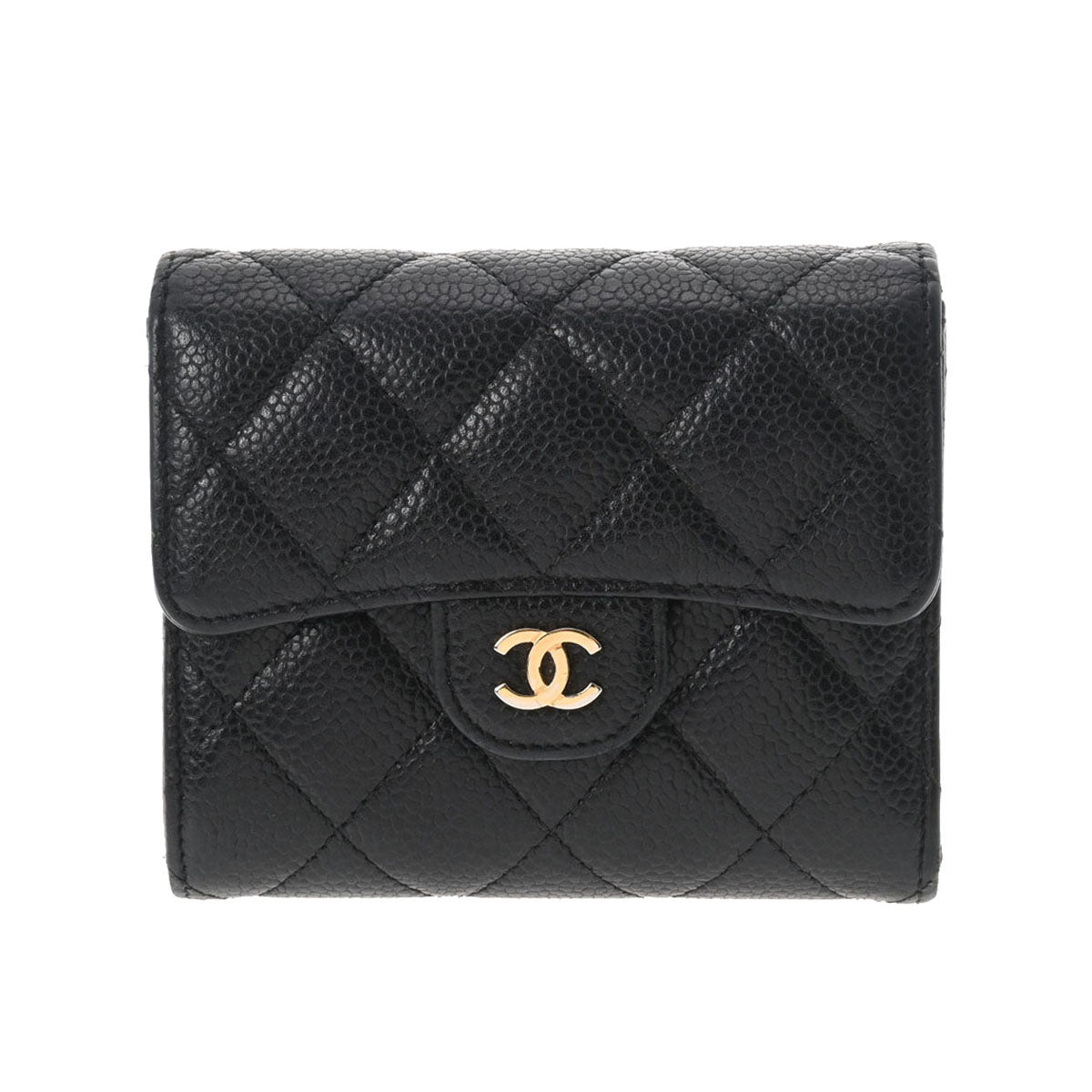 CHANEL シャネル タイムレスクラシック スモール フラップウォレット ブラック ゴールド金具 AP0231 レディース キャビアスキン 三つ折り財布 ABランク 中古 