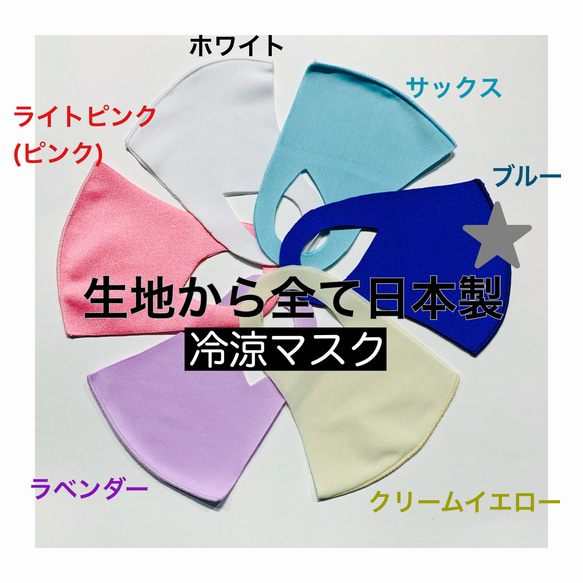 ブルー【冷涼マスク】日本製 洗える立体マスク１枚　耳が痛くなりにくい　▶︎オプション マスクケース