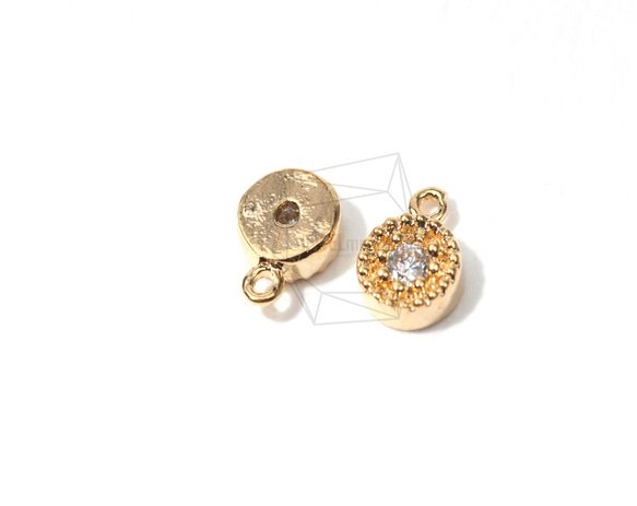 PDT-024-G【4個入り】CZラウンド型ペンダント,Cubic Zirconia Round Charm