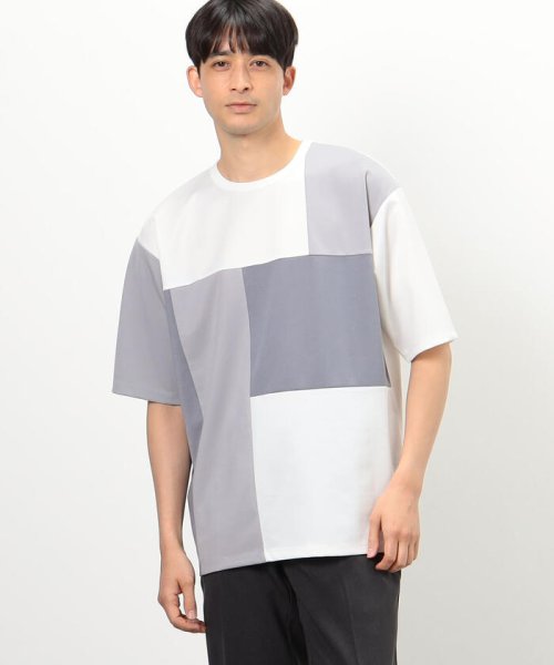 カラーブロック パッチワーク クルーネックＴシャツ