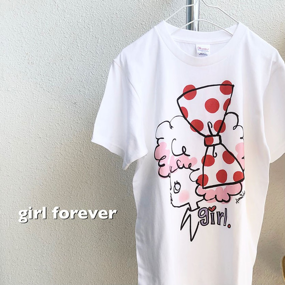 大きな水玉リボン(WHITE）自分を表現するあなたへ。girlちゃんコットンTシャツ