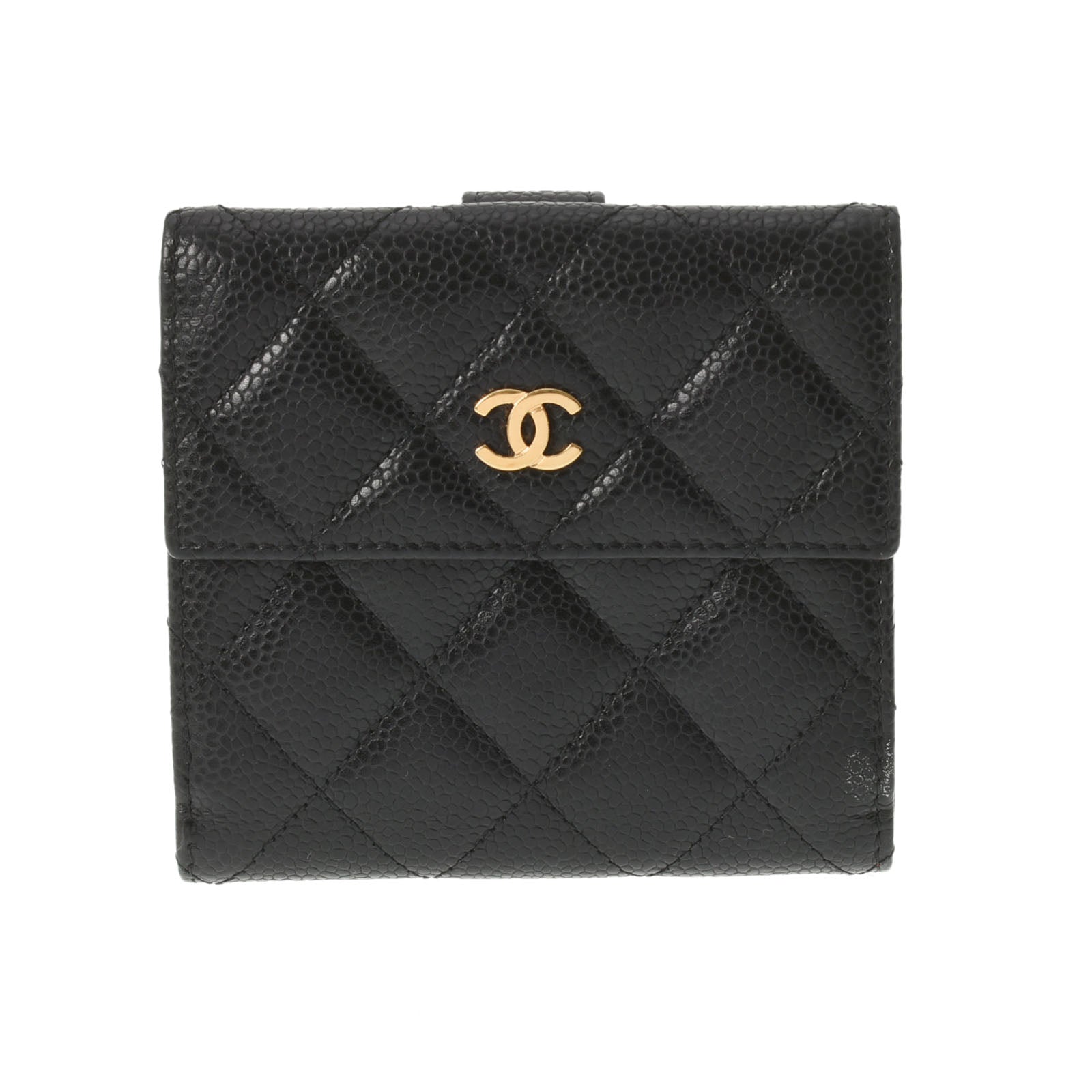 CHANEL シャネル マトラッセ 両面財布 黒 ゴールド金具 レディース キャビアスキン 二つ折り財布 Aランク 中古 