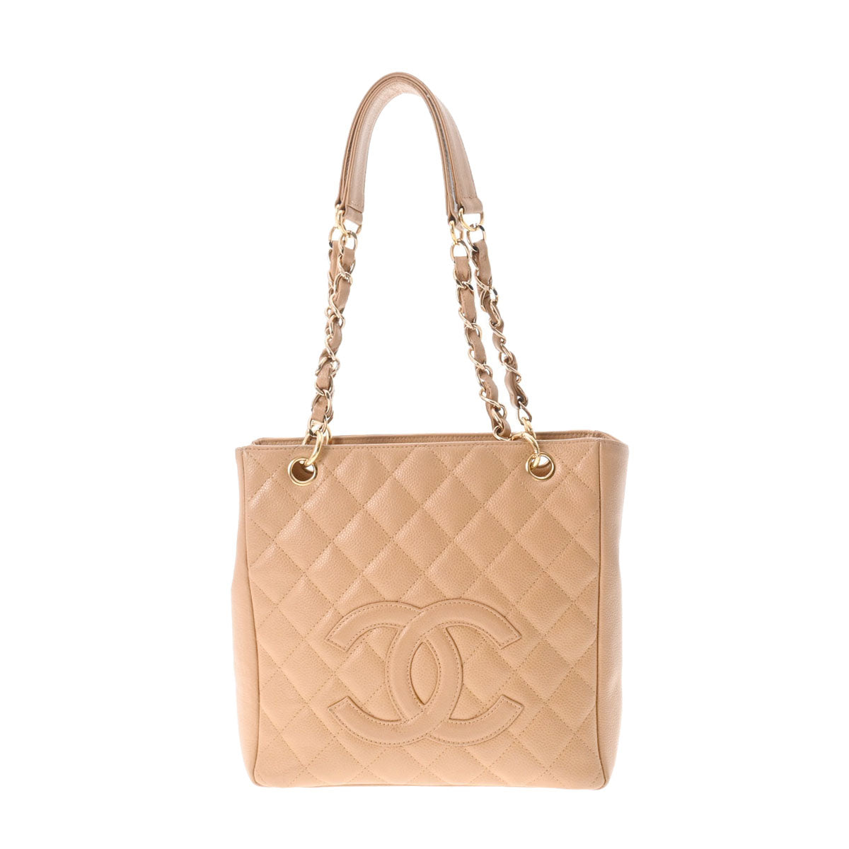 CHANEL シャネル マトラッセ PST プチショッピングトート ベージュ ゴールド金具 レディース キャビアスキン トートバッグ Bランク 中古 