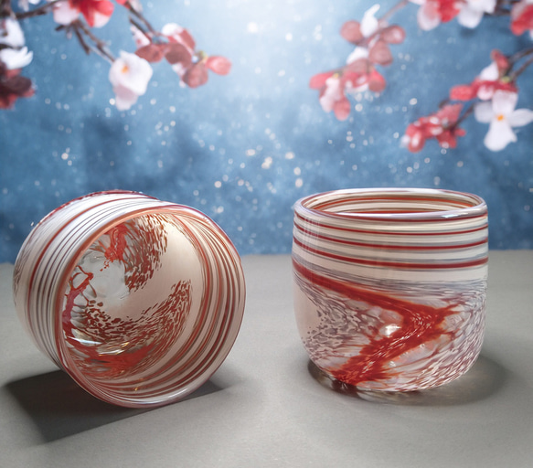 ロックグラス2個セットお正月紅白スパイラルコップNew Years Rocks Glass Set of 2