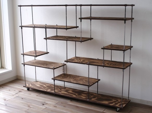 wood iron shelf 970*1200*225 アイアン シェルフ ディスプレイ 棚 収納 什器