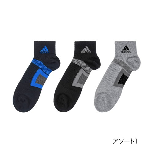 ADIDAS(アディダス) ： DRY TAPING ワンポイント ソックス ショート丈 3足組 甲メッシュ(06E50W) 紳士 男性 メンズ 靴下 フクスケ