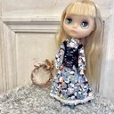 ブライス【靴セット】リバティ生地のワンピース+靴+ビスチェセットブルー Blythe Out fit & shoes set blue