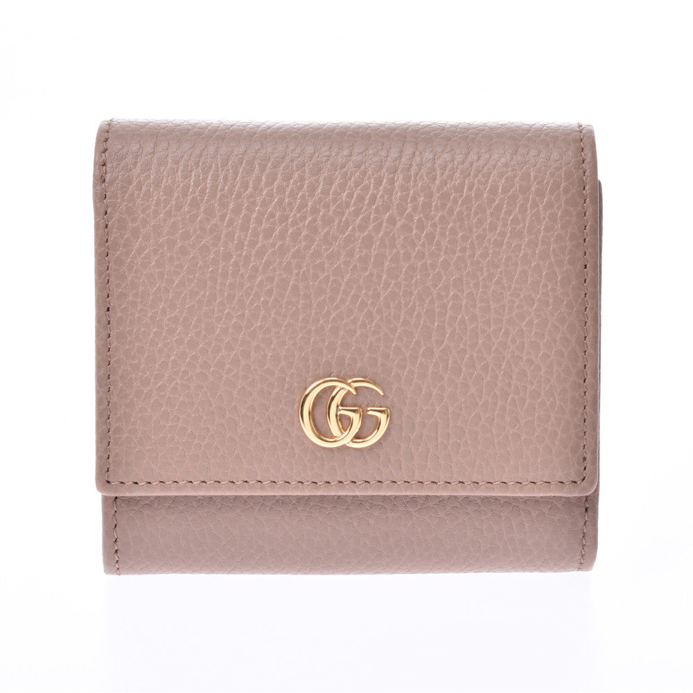 GUCCI グッチ GGマーモント レザーウォレット  ピンクベージュ ゴールド金具 598587 レディース レザー 三つ折り財布 Aランク 中古 