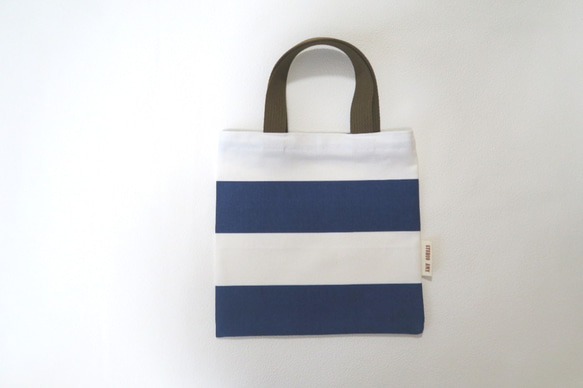 紺ボーダーのミニトート(Navy border mini tote bag)