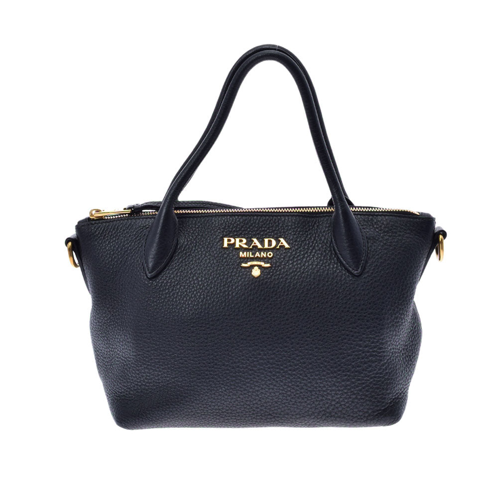 PRADA プラダ ミニ  2WAY 黒 ゴールド金具 レディース カーフ ハンドバッグ ABランク 中古 