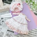 【送料無料】リカちゃんお洋服、ピンクの薔薇柄エプロンドレスセット（ワンピース、エプロン、ボンネット、靴下）（113）