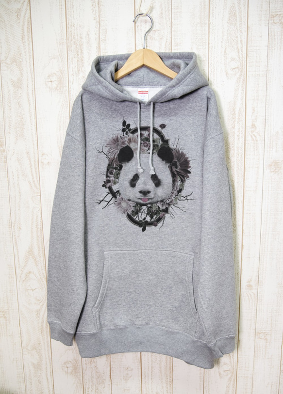 ronronPANDA BIG HOODIE　Flower Frame（ヘザーグレー） / R025-PB-GR