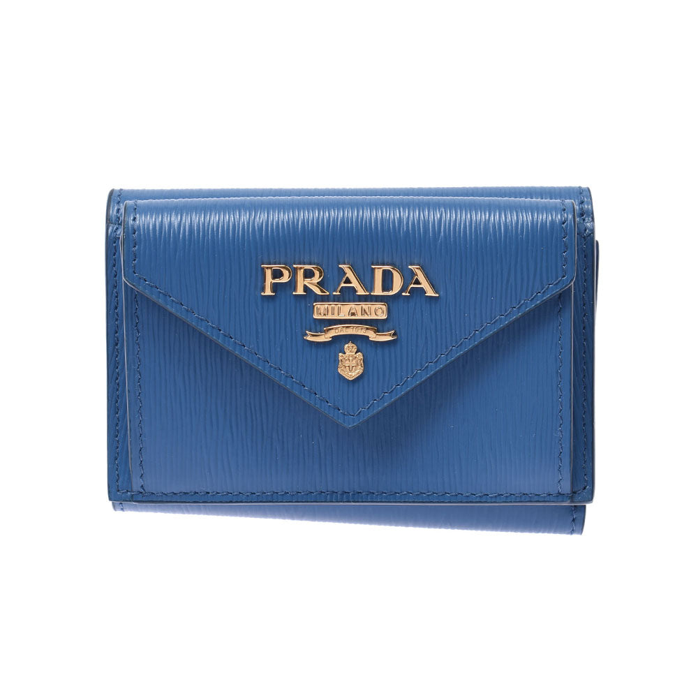 PRADA プラダ コンパクトウォレット アウトレット 青 1MH021 ユニセックス カーフ 三つ折り財布 未使用 